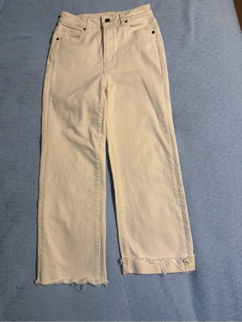 Women's Cream Ankle Crop Jeans - High Rise Wide Leg
